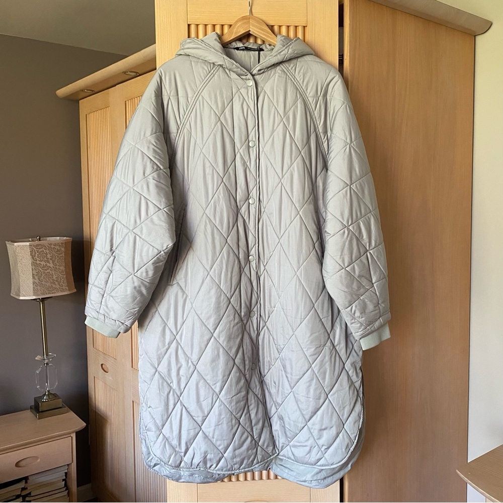 Zara long quilted puffer coat with hood stone grey - Picture 6 of 16